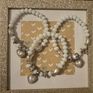 NWOT 3pc Stretchy Beads w/white beads & pearl heart charms